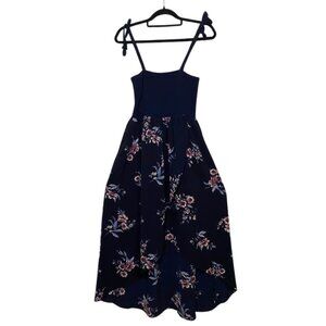 NWT Lildy Navy Blue Floral Smocked Top Spaghetti Strap Wrap Bottom Maxi Dress
